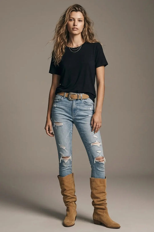 Black basic viscose elastic T-Shirt with short sleeves - T-Shirts