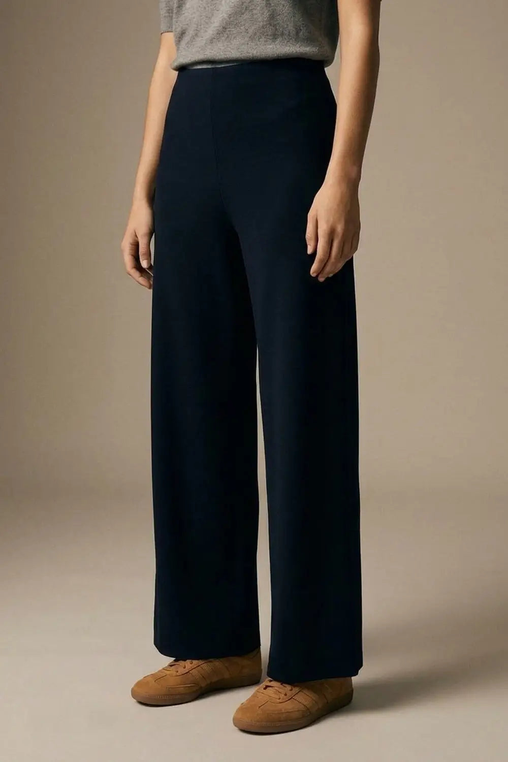 Navy Smooth Woven High Waist Wide Leg Pants without waistband - Pants