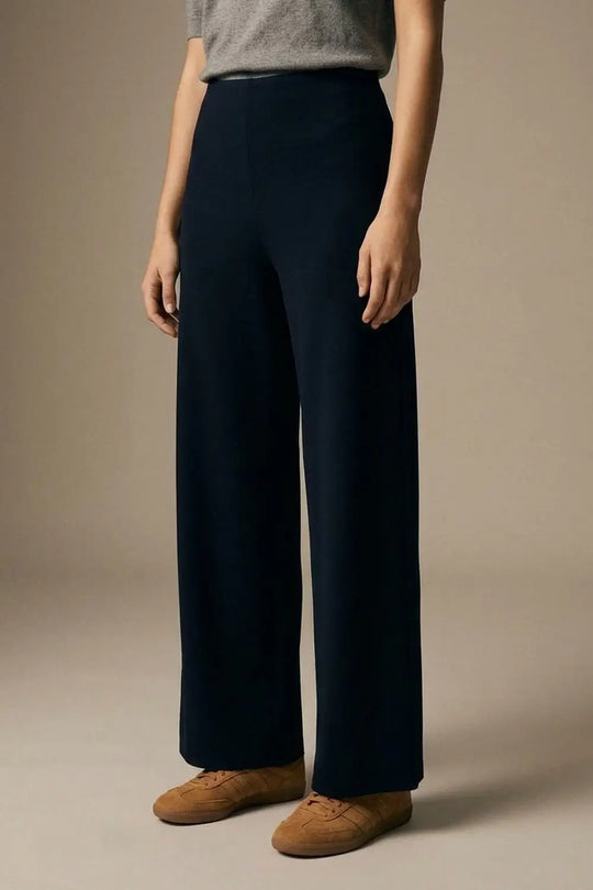Navy Smooth Woven High Waist Wide Leg Pants without waistband - Pants