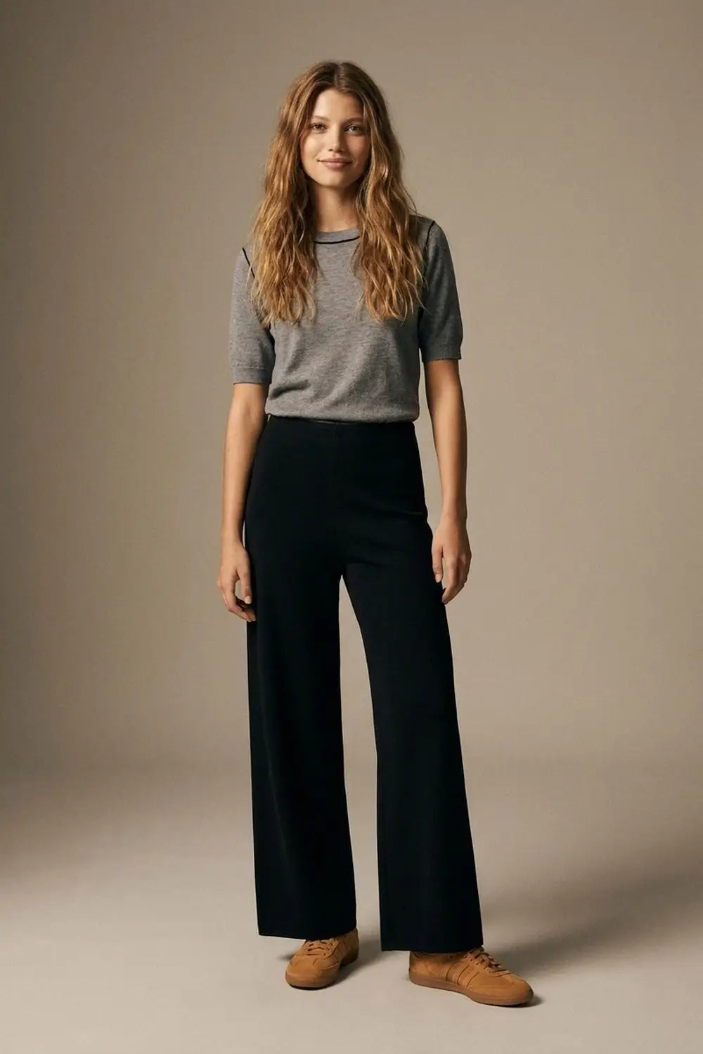 Navy Smooth Woven High Waist Wide Leg Pants without waistband - Pants