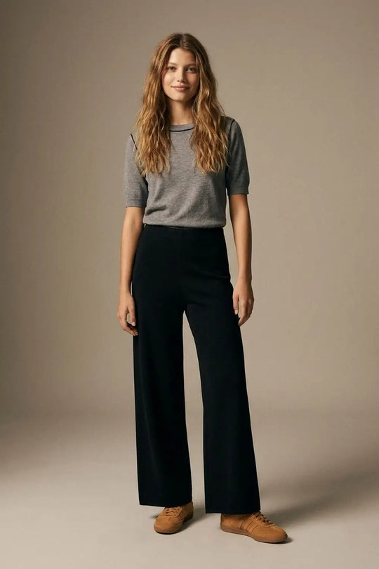 Navy Smooth Woven High Waist Wide Leg Pants without waistband - Pants