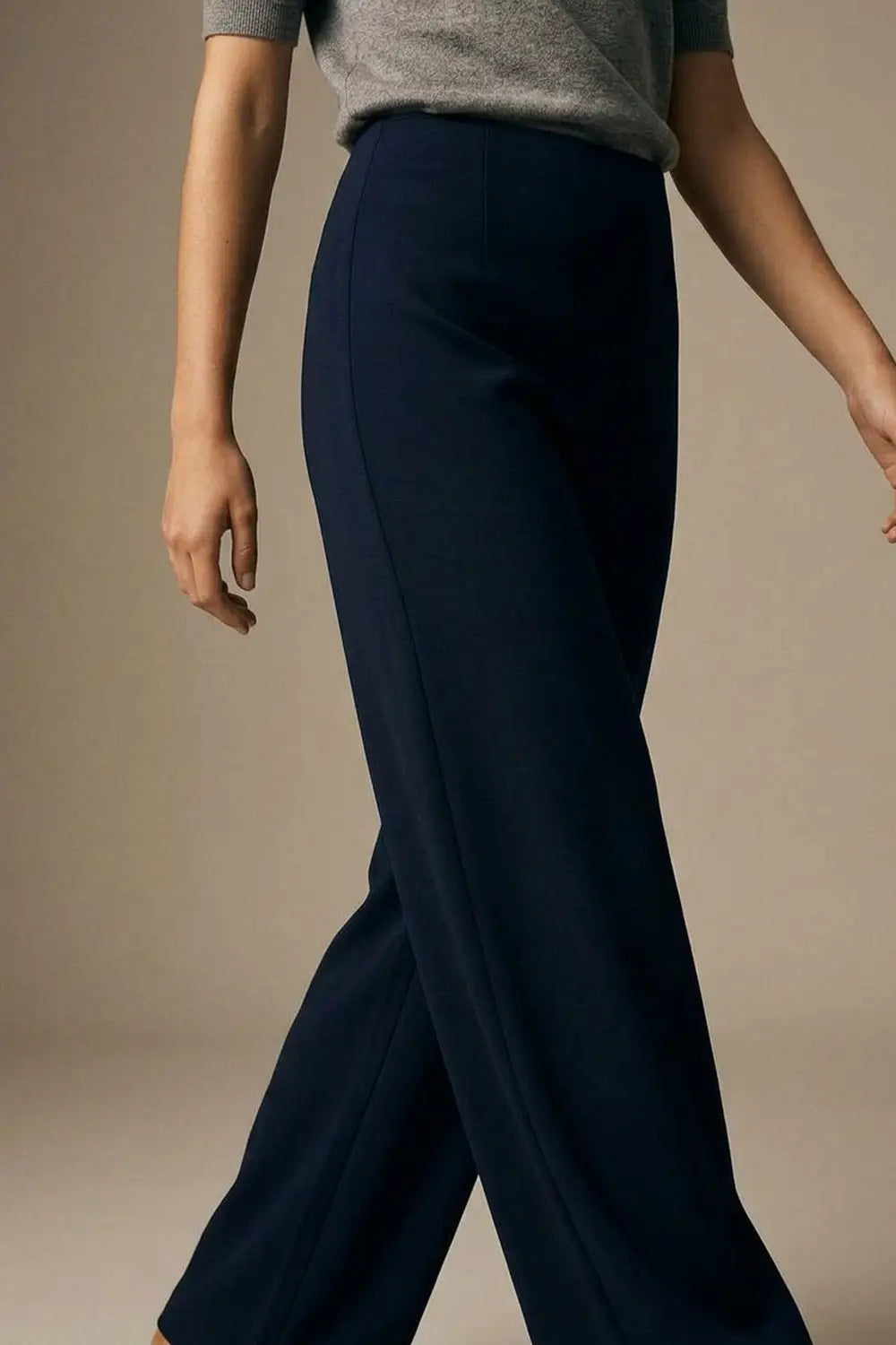Navy Smooth Woven High Waist Wide Leg Pants without waistband - Pants