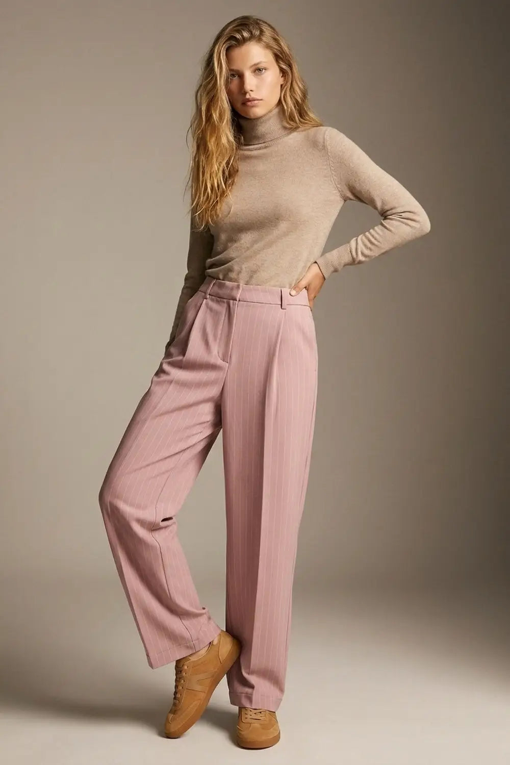 stripe Lightweight Woven Pleated Wide Leg Pants in pink