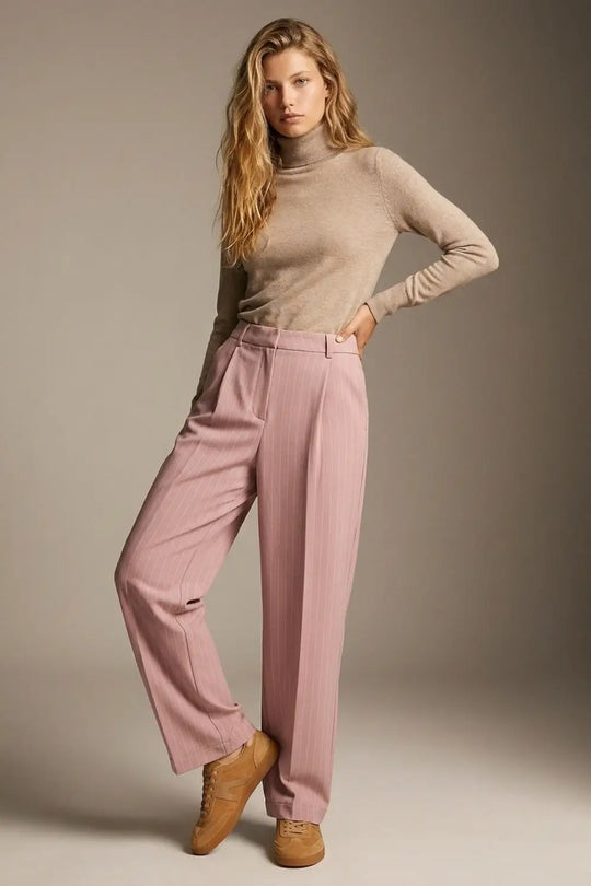 stripe Lightweight Woven Pleated Wide Leg Pants in pink