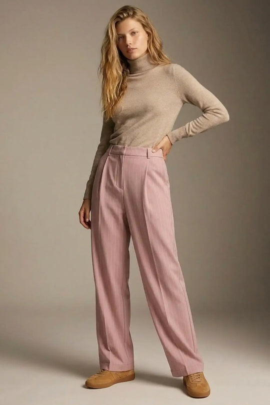 stripe Lightweight Woven Pleated Wide Leg Pants in pink