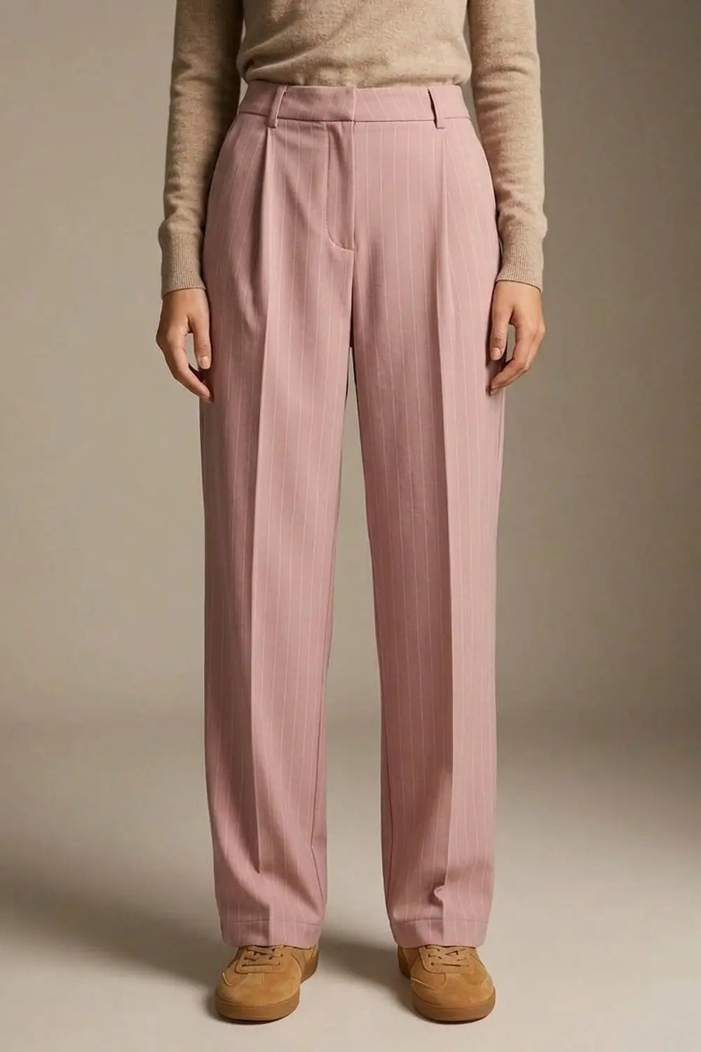 stripe Lightweight Woven Pleated Wide Leg Pants in pink