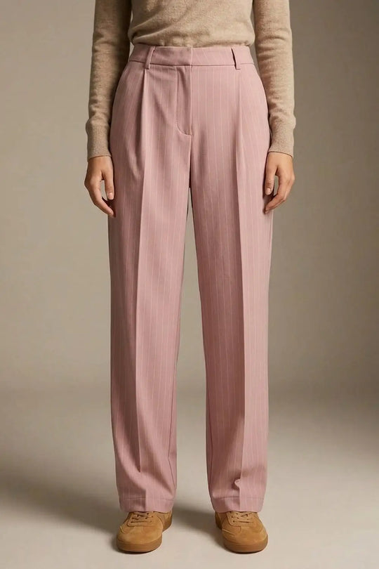stripe Lightweight Woven Pleated Wide Leg Pants in pink