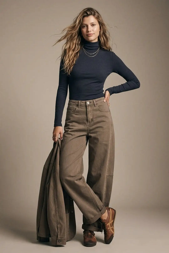 Fango Wide-Leg Pants in Barrel Style with side seam - Colored Jeans