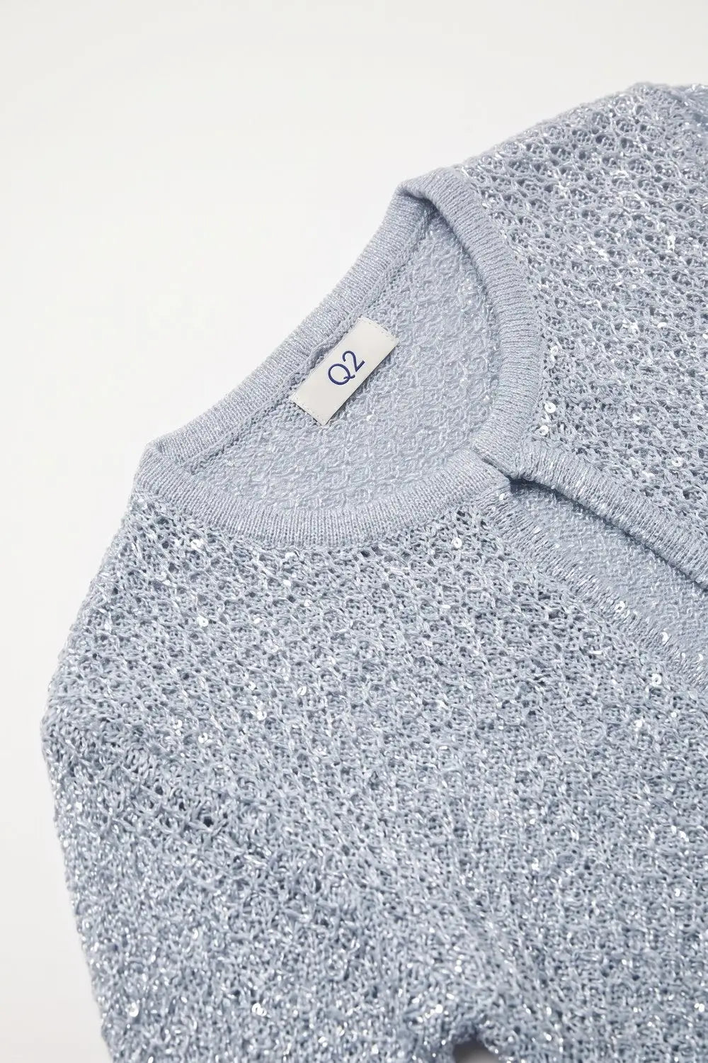 Light Blue Sequined Pointelle Short Sleeve Cardigan
