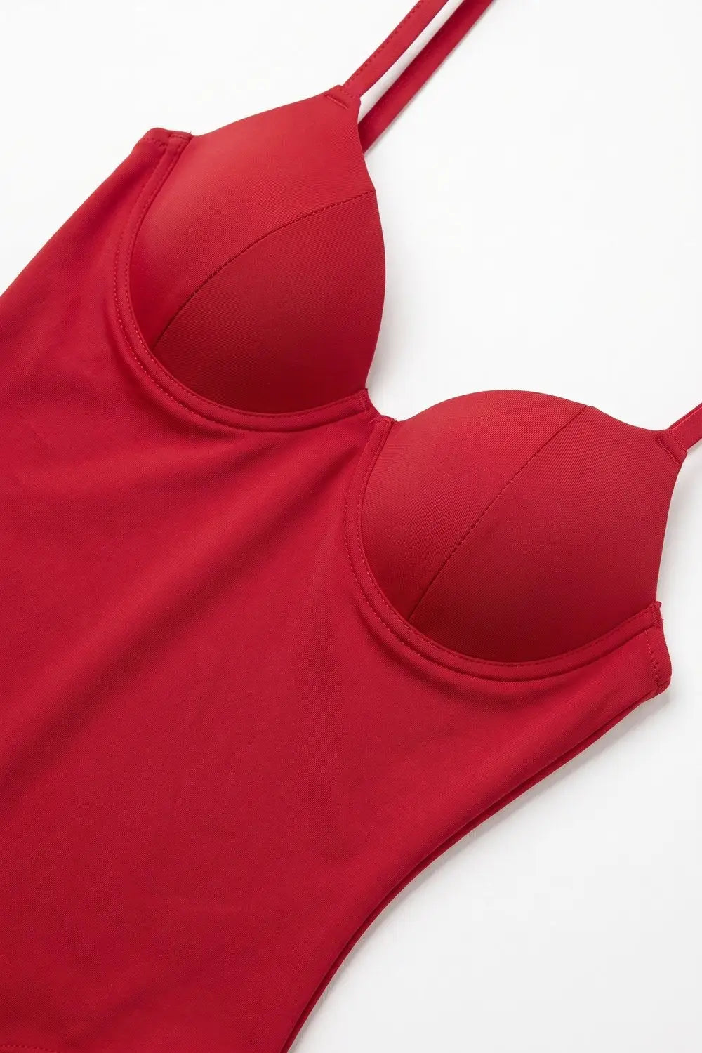 Red Stretch Jersey Underwire Cup Spaghetti Strap Bodysuit