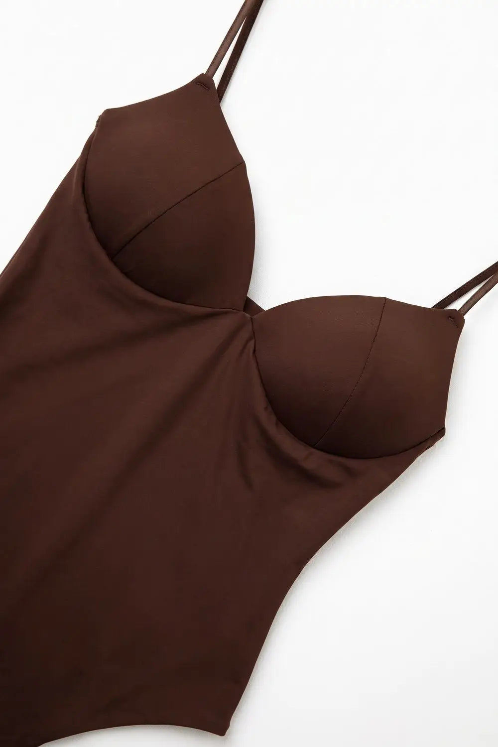 Brown Stretch Jersey Underwire Cup Fixed Strap Bodysuit