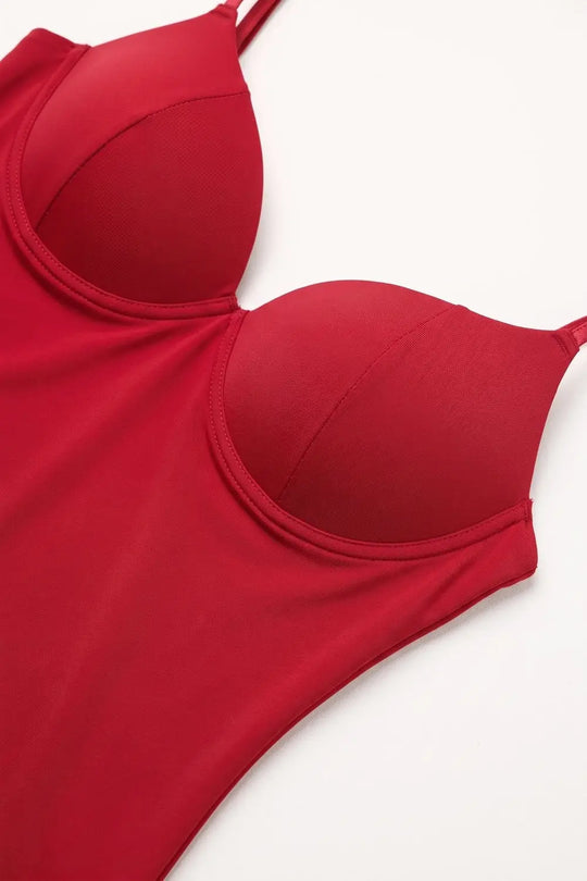 Red Smooth stretch Underwire Cup Fixed Strap Top