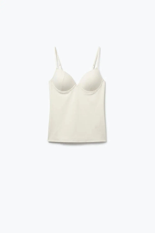 White Stretch fabric Underwire Cup Fixed Strap Top