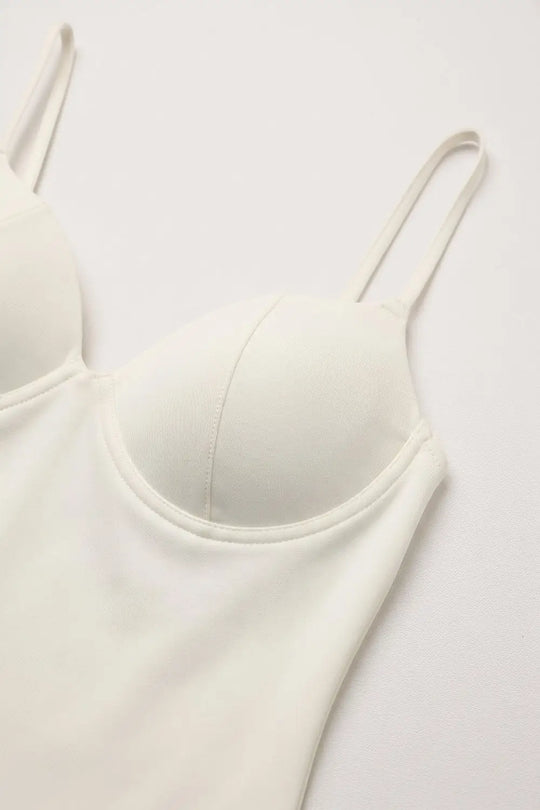 White Stretch fabric Underwire Cup Fixed Strap Top