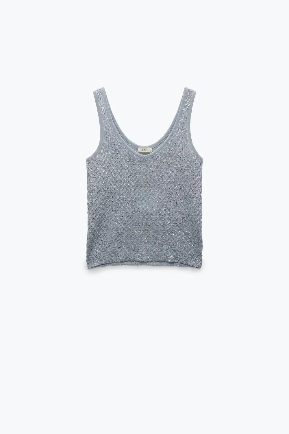 Light Blue Sequined knitted Crochet V Neck Cropped Tank Top