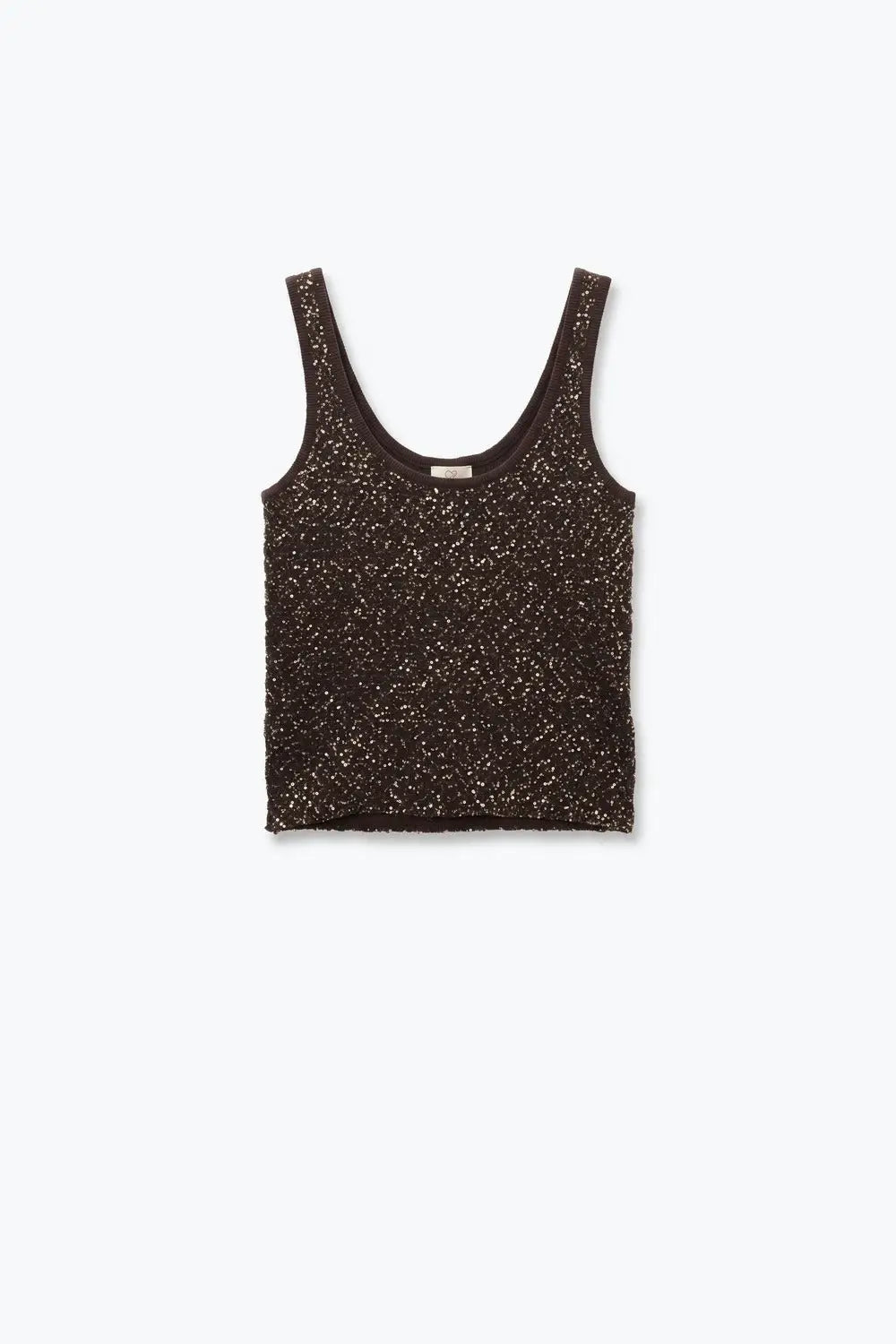 Brown Sequined knitted Scoop Neck Sleeveless Tank Top