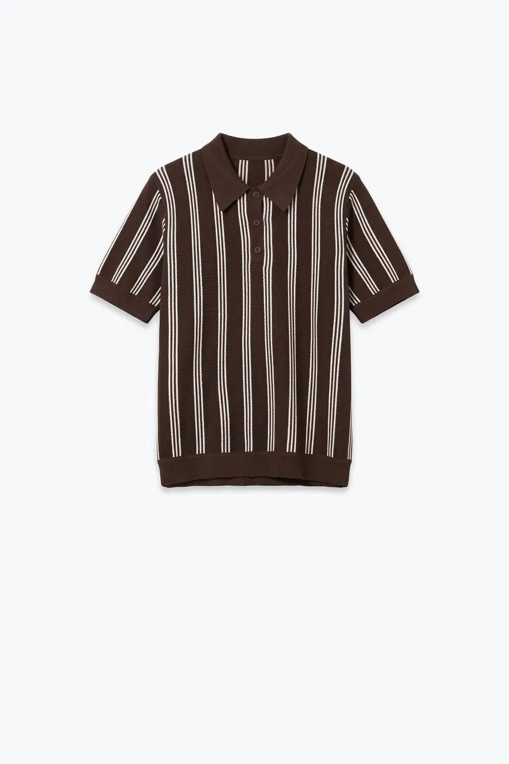 Brown Contrast Striped Fine Knit Polo Shirt