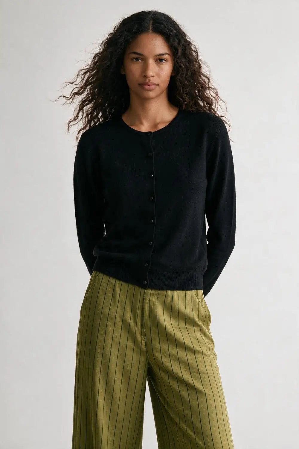 Black soft Knit Crew Neck Button Front Regular Fit Cardigan - BLACK / ONE - Cardigans