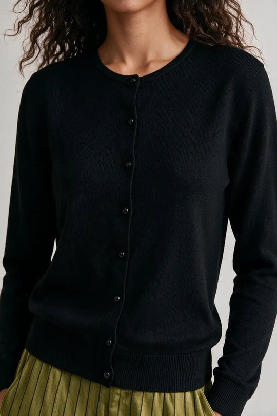 Black soft Knit Crew Neck Button Front Regular Fit Cardigan - BLACK / ONE - Cardigans