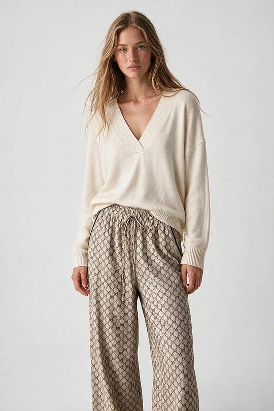 White warm Knit wide V-Neck jumper - WHITE / ONE - Sweaters