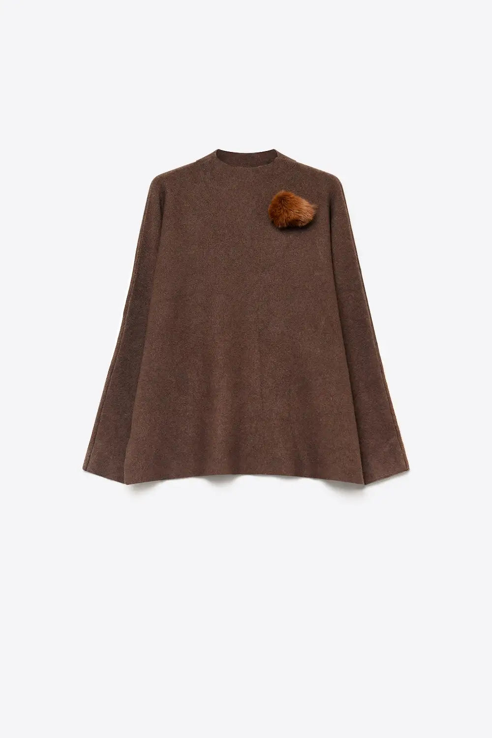 Brown chunky Knit Pom-Pom Detail Relaxed Fit Sweater