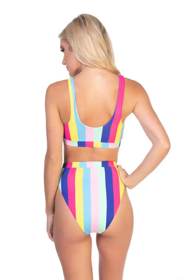 RAINBOW STRIPE STRETCH-KNIT BIKINI SET - One Piece