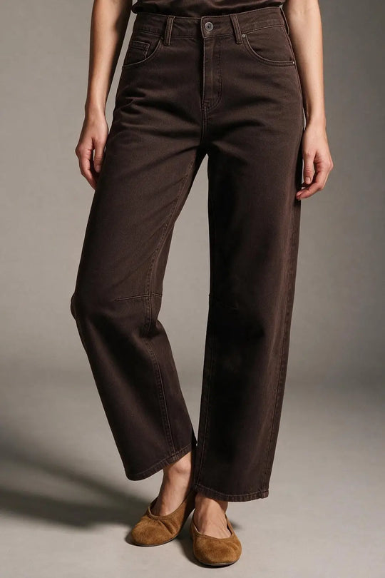 chocolate soft stretch Wide Leg pants with seam at the knee