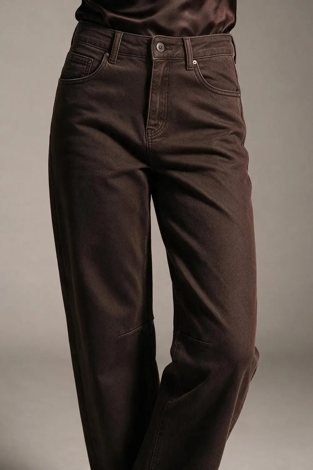 chocolate soft stretch Wide Leg pants with seam at the knee