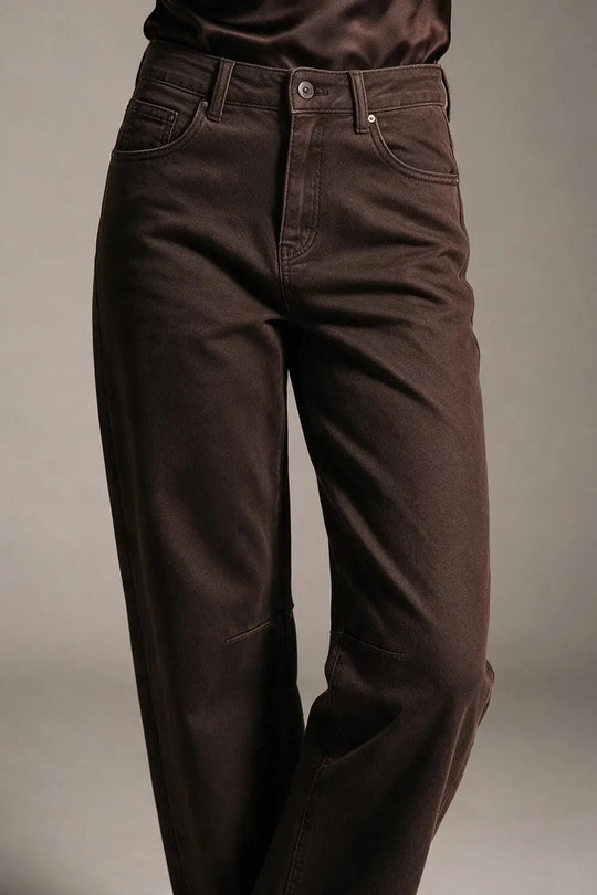 chocolate soft stretch Wide Leg pants with seam at the knee