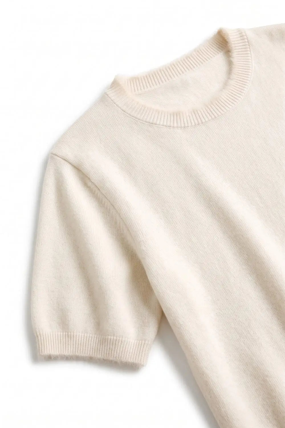 cream Short Sleeve Crew Neck Sweater with Faux Fur Trim