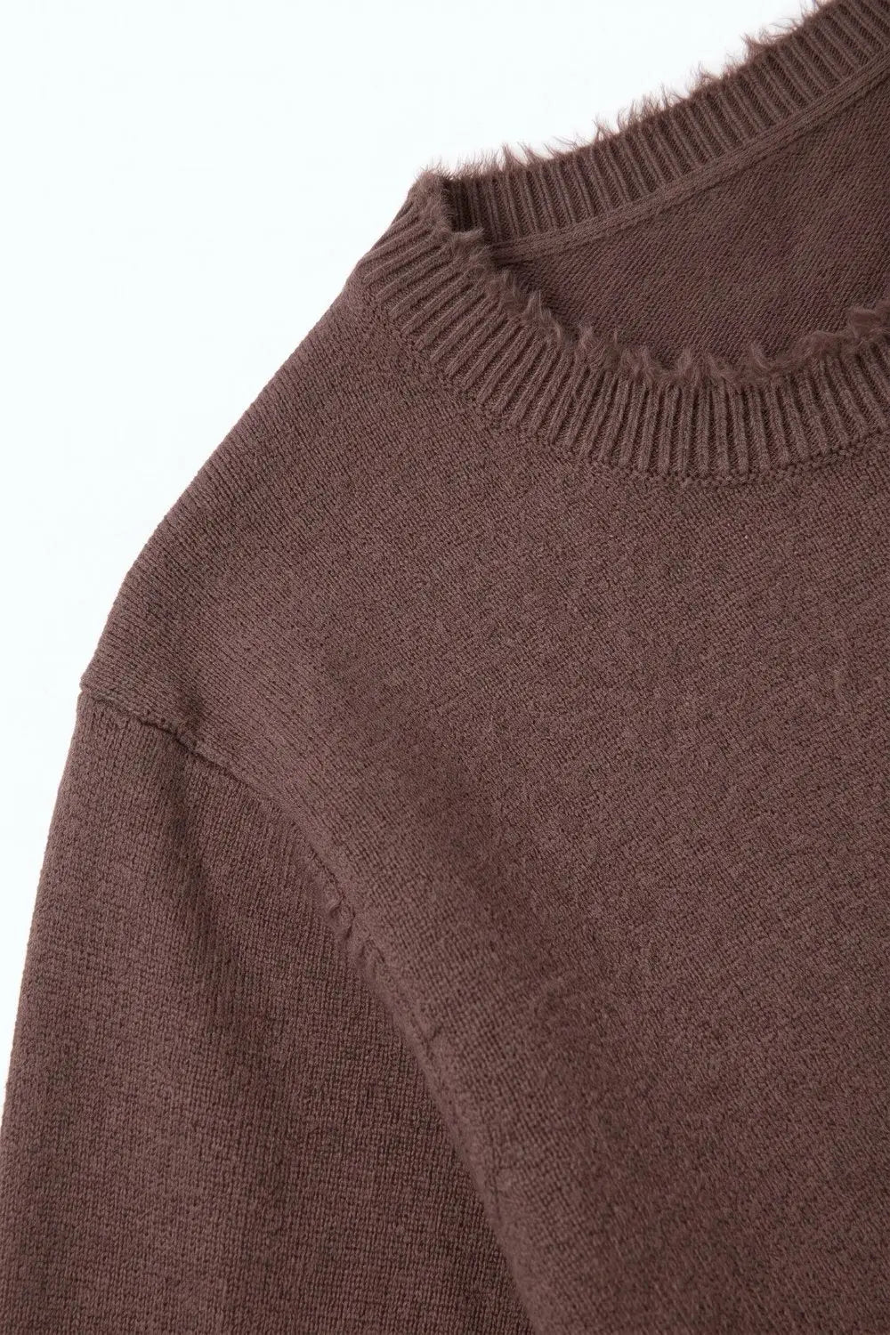 Brown Short Sleeve Crew Neck Sweater with Faux Fur Trim
