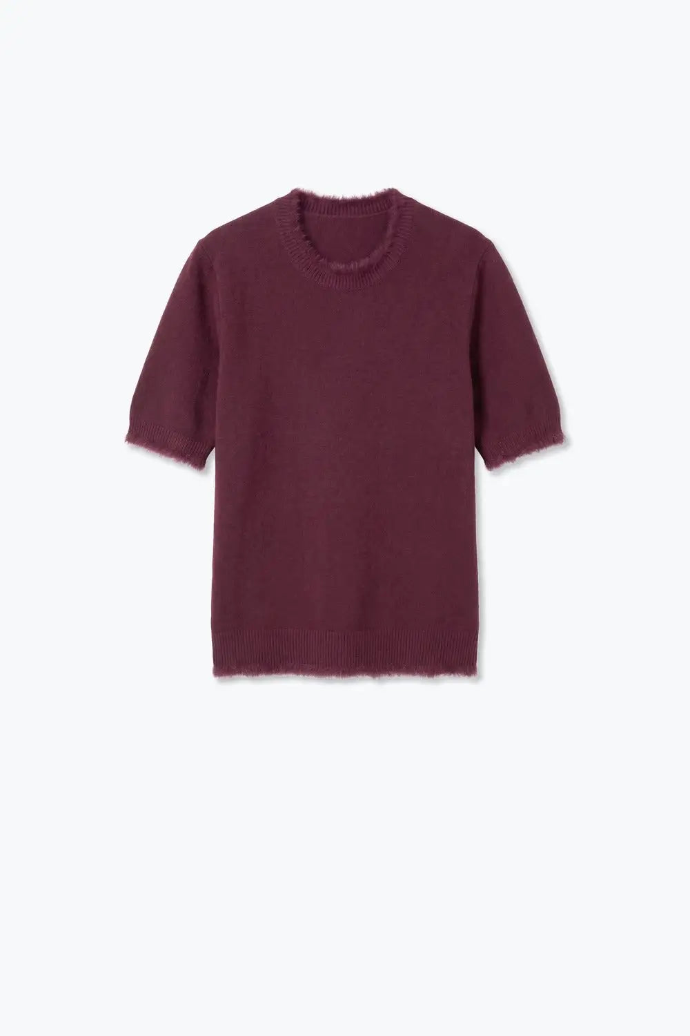 Purple Short Sleeve Crew Neck Sweater with Faux Fur Trim