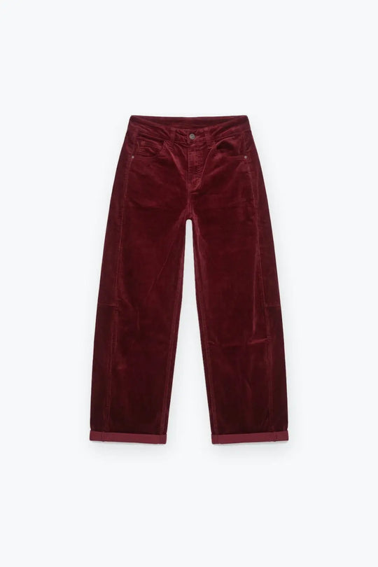 Corduroy High Rise wide Barrell leg Pants in burgundy