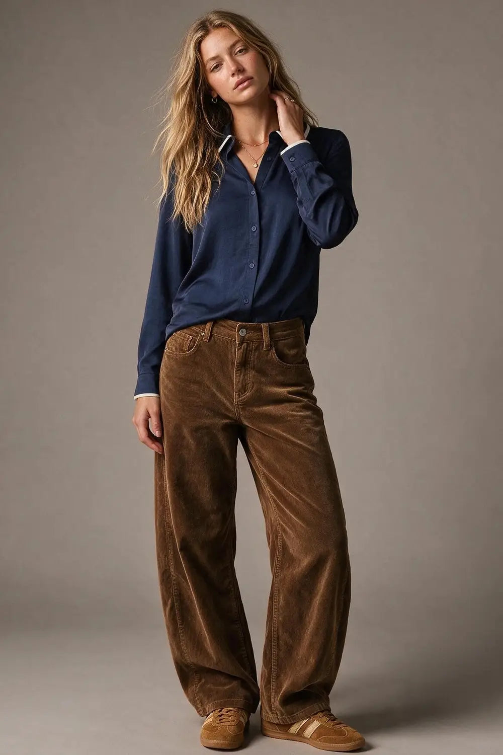 Navy Lightweight satin Contrast Collar Button Front Shirt