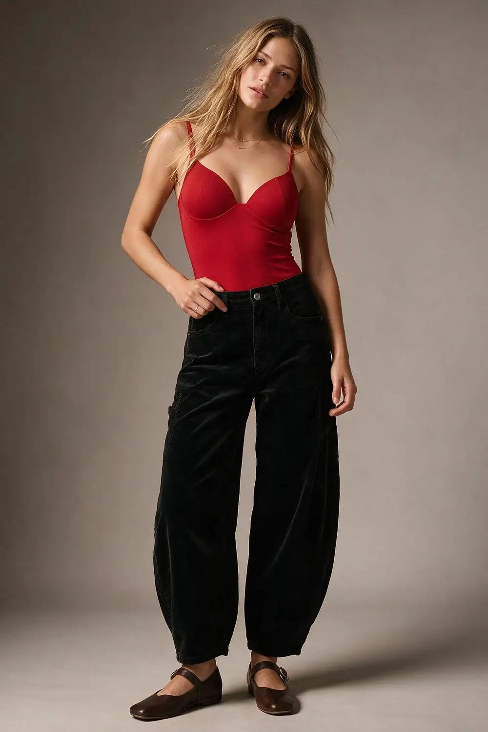 Red Stretch Jersey Underwire Cup Spaghetti Strap Bodysuit