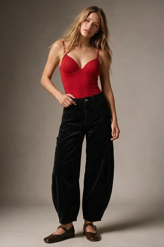 Red Stretch Jersey Underwire Cup Spaghetti Strap Bodysuit