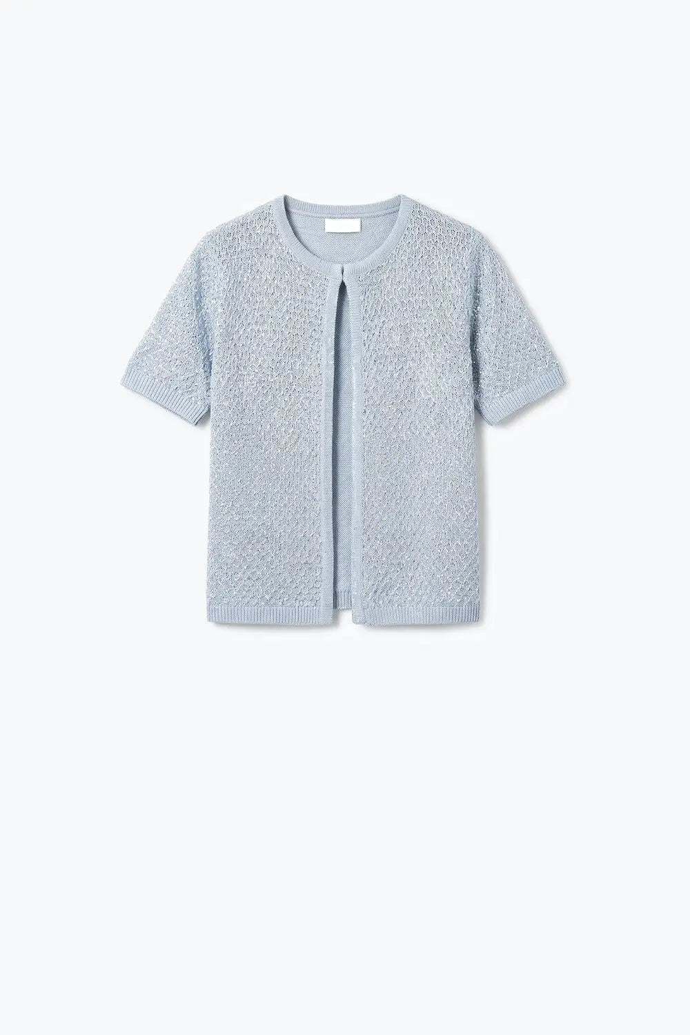 Light Blue Sequined Pointelle Short Sleeve Cardigan