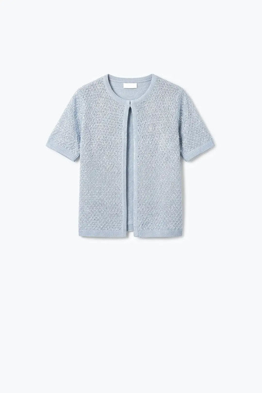 Light Blue Sequined Pointelle Short Sleeve Cardigan
