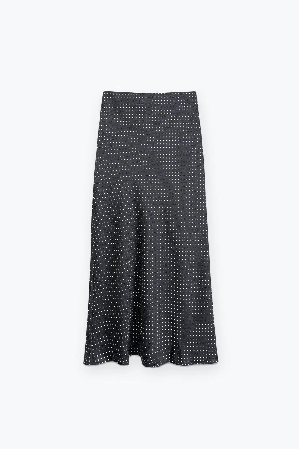 Black Polka-Dot Print Lightweight Woven A-Line Midi Skirt no waistband