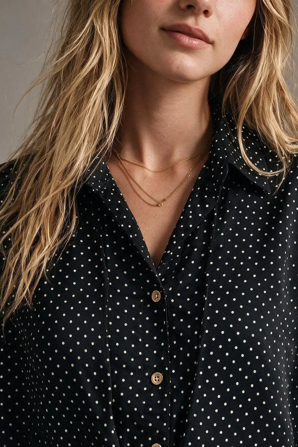 Black Polka-Dot Lightweight satin Cropped Button Shirt