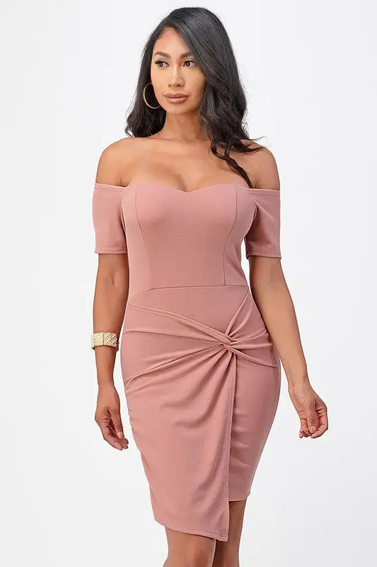 Front Twisted Bodycon Dress *More Colors - Blush / S - Dresses