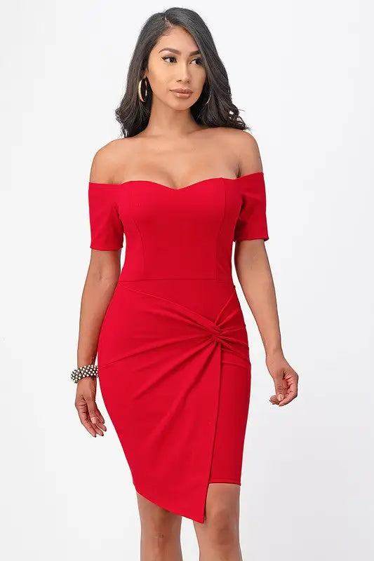 Front Twisted Bodycon Dress *More Colors - Red / M - Dresses