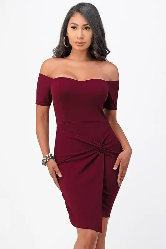 Front Twisted Bodycon Dress *More Colors - Dark Burgundy / S - Dresses