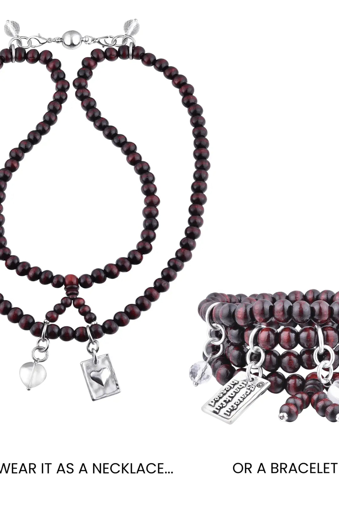 Grateful Thankful Blessed Heart Wood Boho Wrap Bracelet/Necklace