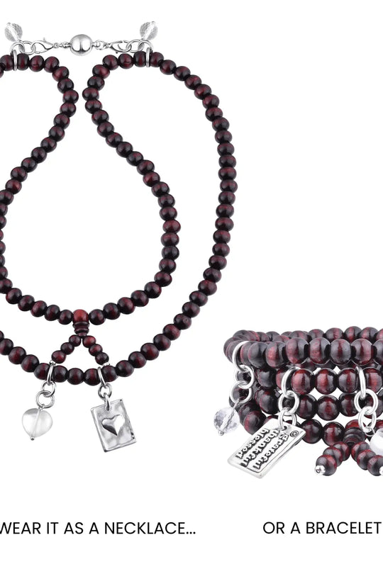 Grateful Thankful Blessed Heart Wood Boho Wrap Bracelet/Necklace