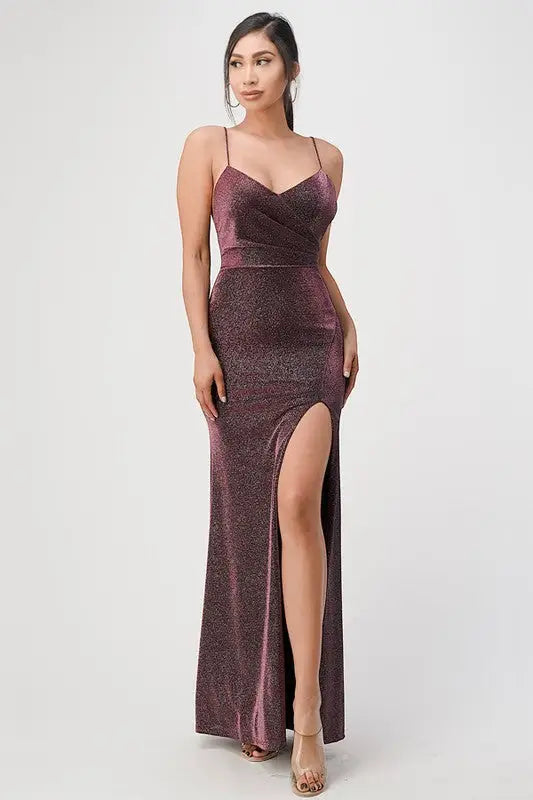 Sparkling Side Gather Gown *More Colors - Burgundy / S - Dresses