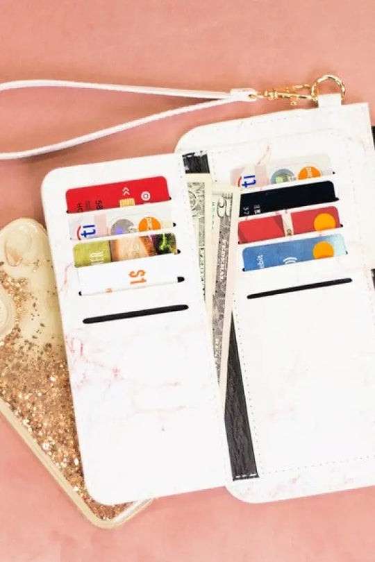 Bella Wristlet Credit Card Zipper Wallet - Pink Marble / 1