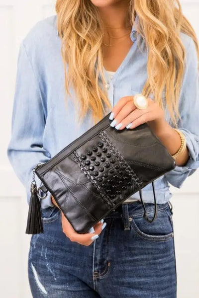 Studded Black Wristlet Clutch Handbag - Black / 1 - Bags & Belts