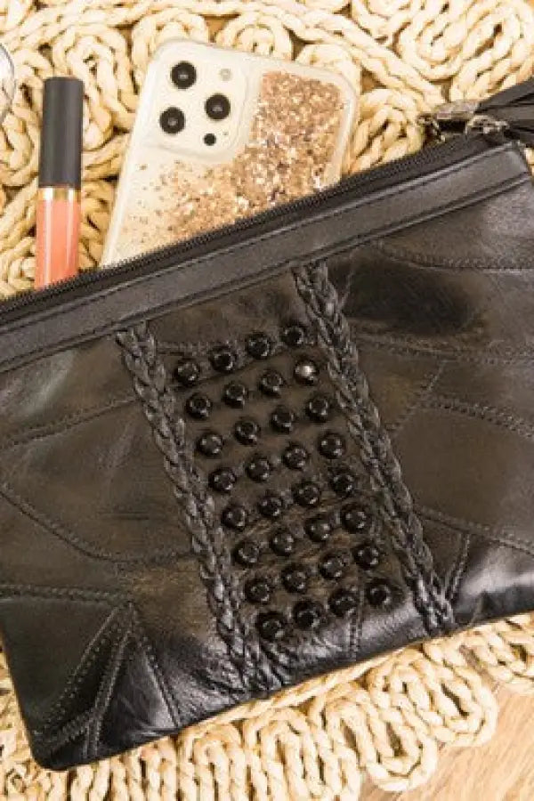 Studded Black Wristlet Clutch Handbag - Black / 1 - Bags & Belts