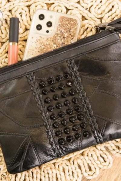 Studded Black Wristlet Clutch Handbag - Black / 1 - Bags & Belts